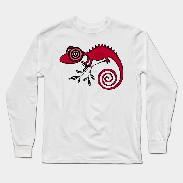 Chameleon Psychedelic Rosso Long Sleeve T-Shirt by GR8DZINE